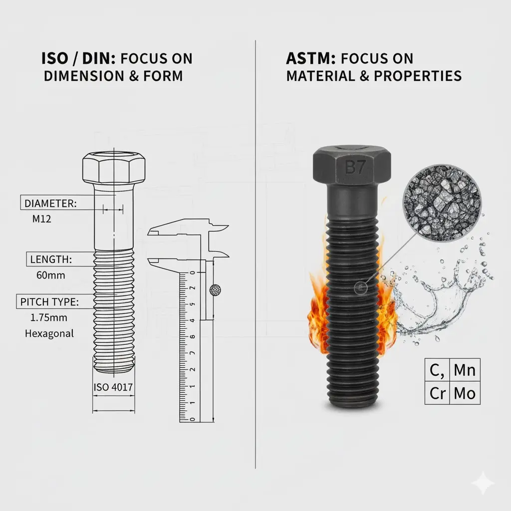 مقایسه ابعادی DIN/ISO با ساختار متریال ASTM
