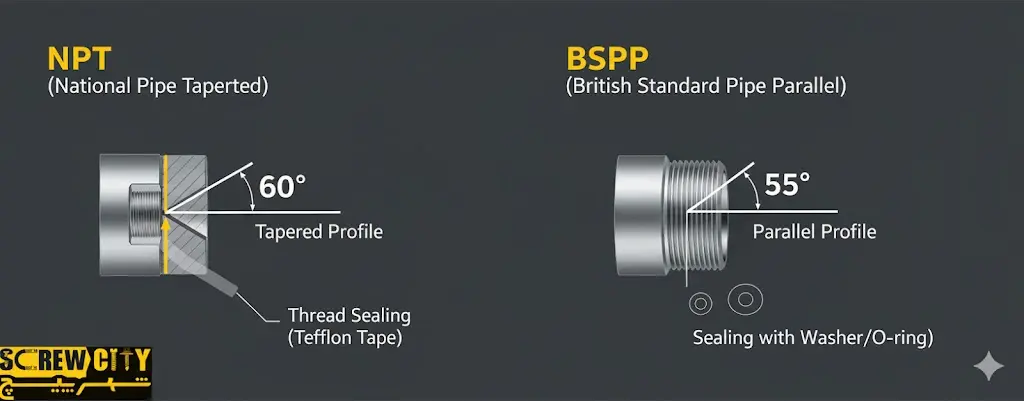 جدول استاندارد رزوه لوله NPT و BSP