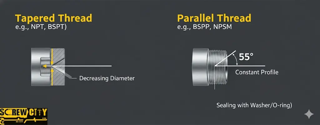 تفاوت رزوه مخروطی در مقابل موازی